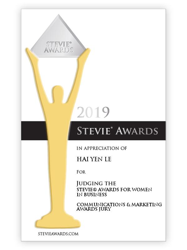 Chứng nhận tham gia làm Ban giám khảo Giải thưởng Stevie Awards